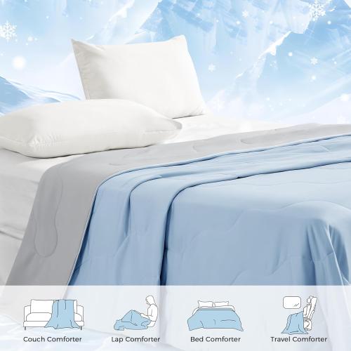 COHOME Cooling Comforter Queen/Full, Cooling Blanket for Hot Sleeper and Night Sweats, Cold Touch Fabric Absorbs Body Heat, Double-Sided Cool Design Soft Fluffy (Blue, (90x90))