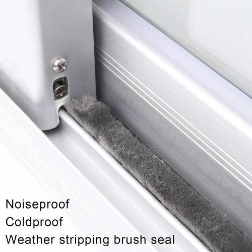 Door Brush Seal, 33Feet, Felt Pile Weather Stripping for Doors, Weather Strip for Windows Cabinet, Self Adhesive Draft Blocker, Dust Stopper Sliding Door Seal Winter, Grey 10m