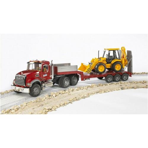 Bruder Toys 02813 Mack Granite Flatbed Truck with JCB Loader Backhoe