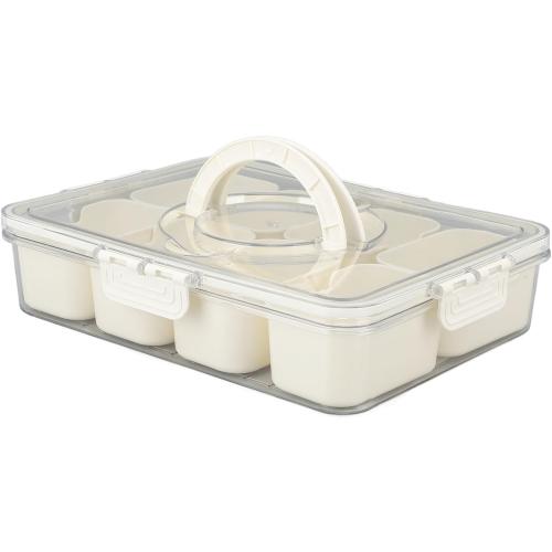 NineRun Condiment Serving Tray, Divided Serving Tray 9 Compartments Multifunctional Airtight Plastic Seasoning Platter with Lid and Handle for Home Picnic, SIXRUN5qo1tggp42