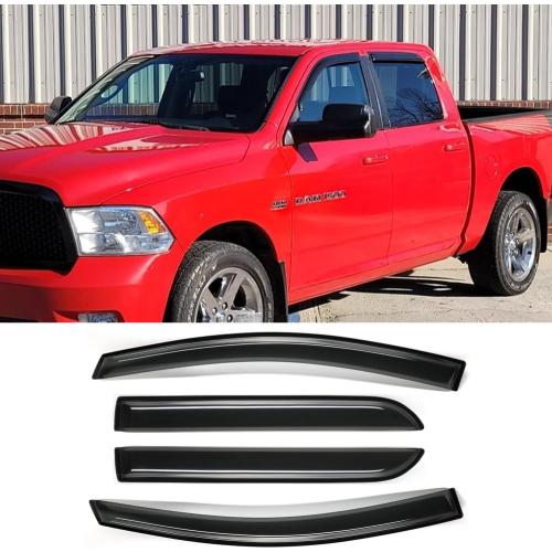 Side Window Visors Wind Vent Deflector fit for 2019-2024 Dodge Ram 1500 Crew Cab Pickup,4pcs Outside Mount Tape-On Dark Smoke Nice Sun Rain Guards Set 94806