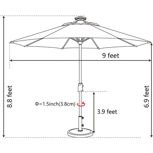 EliteShade USA 10-Year-Non-Fading Solar 9ft Market Umbrella with 80 LED Lights Patio Umbrellas Outdoor Table Umbrella with Ventilation