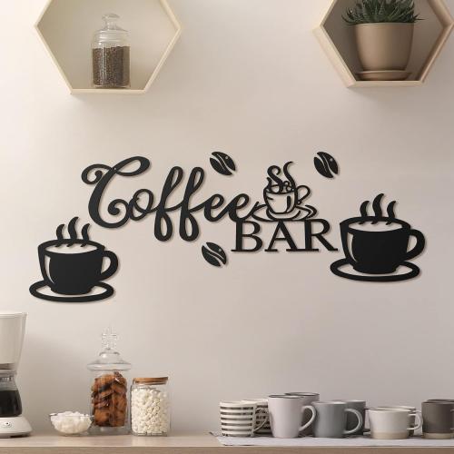 Ferraycle Coffee Bar Decor Coffee Signs for Bar Metal Rustic Sign Hanging Wall Decor Metal Wall Art for Home Office Kitchen(Coffee Bar, Bean and Cup Style)