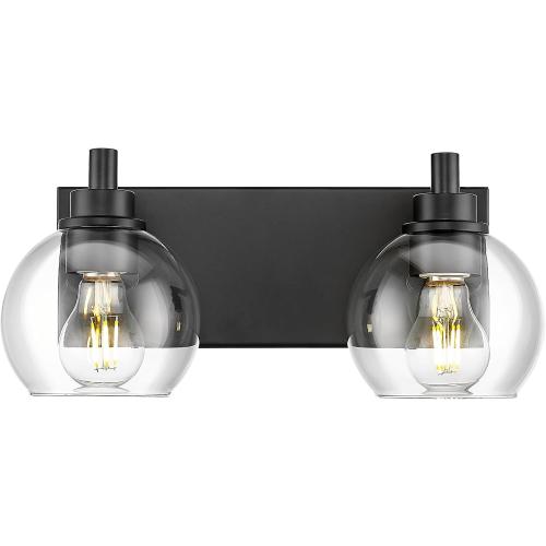 Bathroom Light Fixtures, 2 Light Matte Black Vanity Light, Modern Wall Sconces with Clear Glass Globe Shade, Bathroom Wall Lights Over Mirror Kitchen Bedroom Hallway, VL195-MB-2
