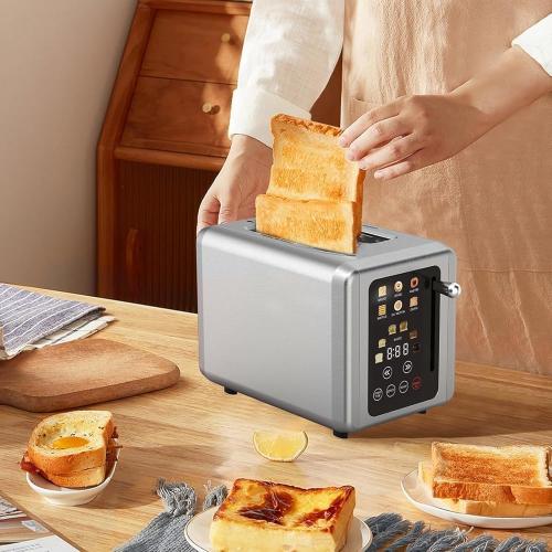 2-Slice Touchscreen Smart Toaster, Stainless Steel Toaster with Sound Function and Digital Timer, 6 Bread Types and 6 Shade Settings