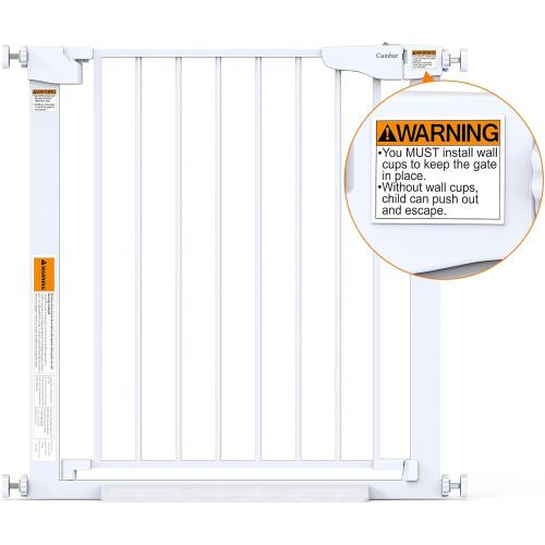 Cumbor 29.7-46 Baby Gate for Stairs, Toddler Safety Essentials for The House, Auto Close Dog Gate for Doorways, Mom's Choice Awards Winner-Easy Install Pressure Mounted Pet Gates for Dogs, White