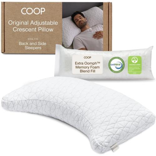 Coop Home Goods Original Crescent Adjustable Pillow,  Bed Pillows for Shoulder, Neck & Head Support, Crescent Foam Pillows - Medium Firm for Back & Side Sleeper, CertiPUR-US/GREENGUARD Gold