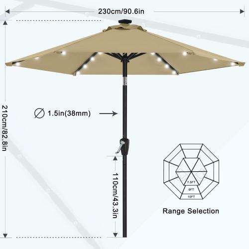 MASTERCANOPY 7.5FT 6Ribs Patio Umbrella with 32 Solar LED Lights, Outdoor Market Umbrella with Tilt & Crank, UV Protection & Fade Resistant Fabric, Easy Set-Up for Garden, Deck, Pool (Khaki)