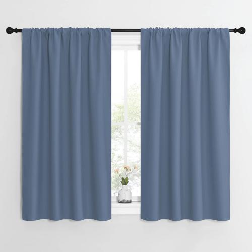 NICETOWN Kitchen Curtains, Short Blackout Curtains & Drapes, Small Window Rod Pocket Draperies for Bedroom (Stone Blue, 42 inches Wide x 54 inches Long, Set of 2)
