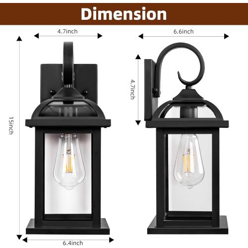 Black Exterior Light Fixtures 2-Pack, Anti-Rust Aluminum Outdoor Wall Lights for House Porch Lights IP65 Waterproof Clear Glass Outdoor Sconces Wall Mount Wall Lanterns, Matte Black