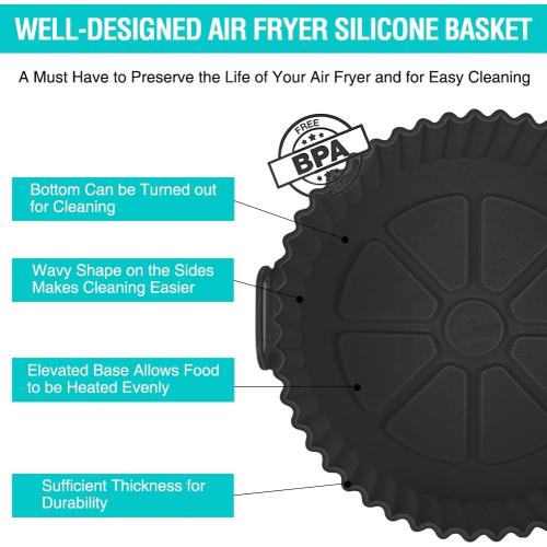 Teal and Black 2 pack Silicone Air Fryer Liners for Ninja AF101 4QT AF141 5QT AF150 AF161 XL MAX for Ninja Foodi and Most 3-5 Quart Airfryers, Air Fryer Oven Microwave Accessories, Better than Disposable Paper Liner