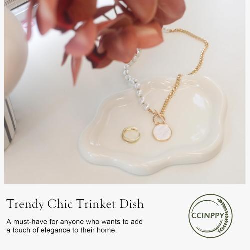 CCINPPY Ceramic Jewelry Tray Trinket Dish, Decorative Cloud Vanity Key Tray for Women, Ring Holder Dish, Cute Jewelry Plate Bowl Room Decor Aesthetic, White, Medium