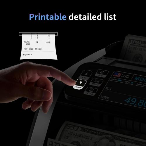 Aneken N60 Mixed Denomination Money Counter Machine, Value Counting, UV/MG/IR/DD Counterfeit Detection, 3.5 TFT Display Cash Counting Machine, Printer Enabled Bill Counter for Business