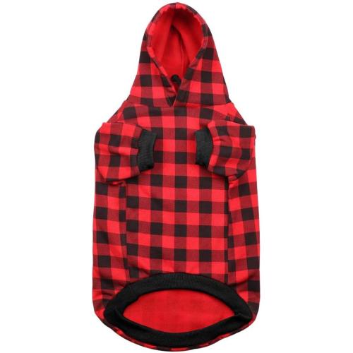Red Plaid Dog Hoodie Sweater for Dogs Pet Clothes with Hat and Pocke