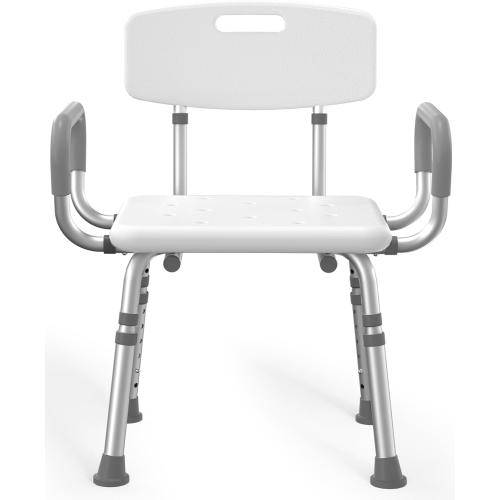 HOMLAND Shower Chair for Inside Shower with Arms and Back, 500 lbs Heavy Duty Shower Seat for Bathtub, Height Adjustable Safety Bath Seat for Elderly, Adults, Handicap and Disabled, White