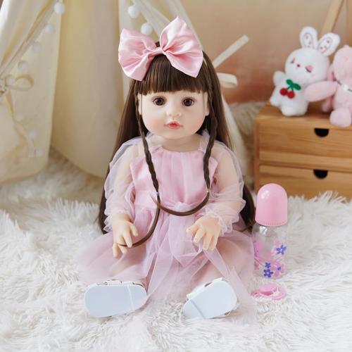 Reborn Baby Dolls - 22 Inch Cute Realistic Baby Doll Body with Hair Silicone Full Vinyl Body Newborn Doll Real Life Like Muñecas Reales para Niñas Toddler Clothes Gift Set for Kid Age3  (Pink Girl)
