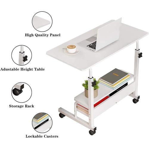 Adjustable Height Mobile Computer Desk for Small Space Rolling Writing with Wheels Corner Home Office Study Portable Bedrooms Work Size 31.5 Inch Storage Gaming Table, White D