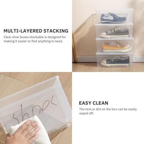 Clear Shoe Boxes 12 Pcs Plastic Storage Bins with Latching Lid Rectangular