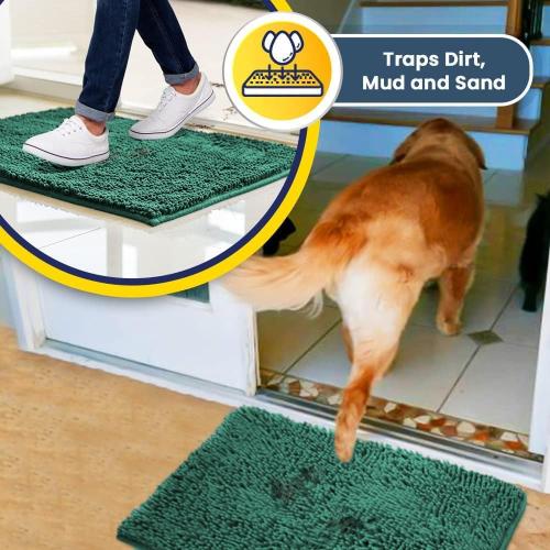 Muddy Mat® | Super Absorbent Door Mat Indoor, Microfiber Quick Dry Chenille Entryway Rug, Non-Slip Front Door Mat, Indoor Mats for Entryway, Machine Washable Pet Rug, Dark Green