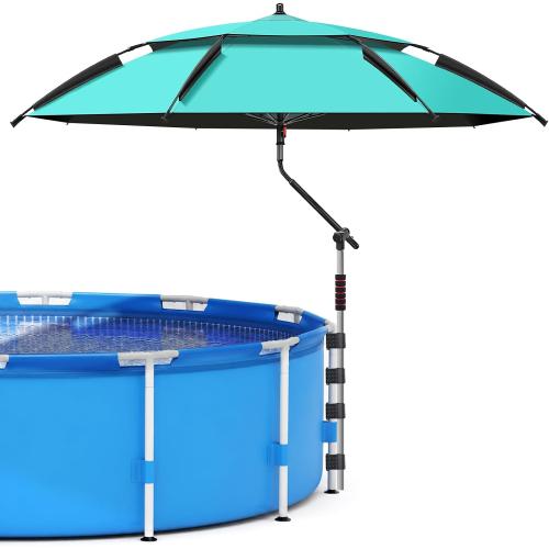 Above Ground Pool Umbrella 7.2 FT — Adjustable Outdoor Poolside Umbrella | UPF 50  Double-Layer Pool Shade Canopy for Backyard, Deck & Patio, Pool Accessories