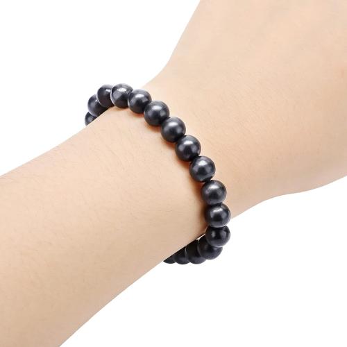 Hicarer 2 Pcs Shungite Bracelets for Men Women 6mm/8mm/10mm Black Shungite Protection Bracelet Stone Stretchy Energy Bracelet