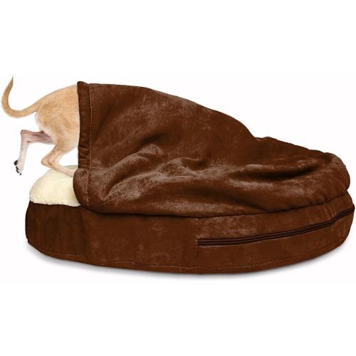 Furhaven 26 Round Orthopedic Dog Bed for Medium/Small Dogs w/ Removable Washable Cover, For Dogs Up to 30 lbs - Sherpa & Suede Snuggery - Espresso, 26-inch