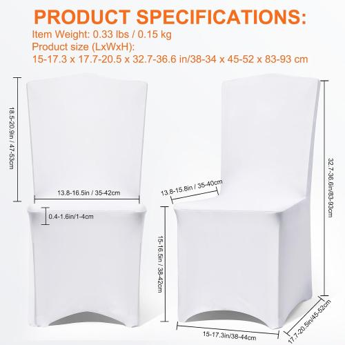 10 Pack White Chair Covers for Party, Spandex Chair Covers for Wedding, Stretch Seat Cover 10 Pieces, Universal Fitted Polyester Slipcovers for Dining Chairs, Parties & Banquet (10 PCS)