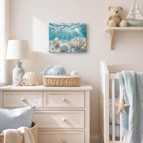 libitea Framed Coastal Canvas Wall Art - Coastal Ocean Relaxation Wall Decor Underwater Sunbeam Seashell Poster Printing Artwork for Bathroom Bedroom Living Room