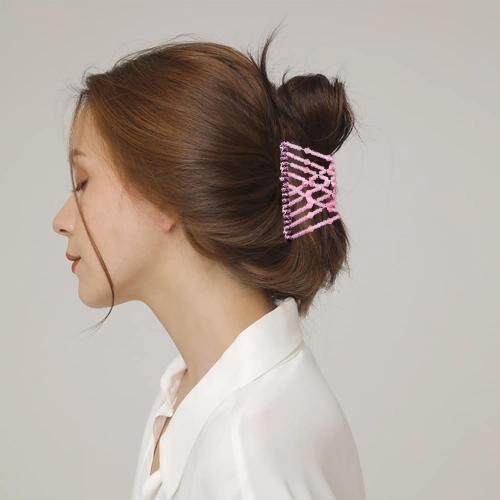 5 Pieces Magic Hair Comb Stretchy Double Comb Elastic Beaded Hair Clips for Women Girls Vintage Hairstyle Multipurpose Hair Accessories (Black, Brown, White, Pink,Blue)