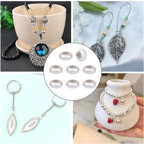 BENECREAT 8pcs Stopper Beads 925 Sterling Silver Spacer Bead 6mm Clip Stopper Charms Rondelle Bead with Silica Gel for DIY Bracelet Necklace Jewelry Making Accessorie