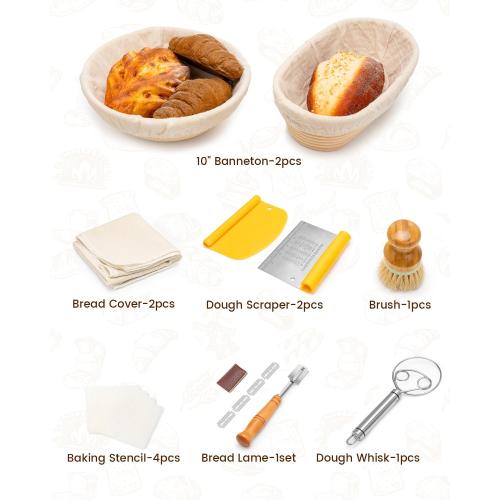Codogoy Large Natural Sourdough Bread Baking Supplies - 10 Inch Round & Oval Handmade Natural Rattan Proofing Basket Set