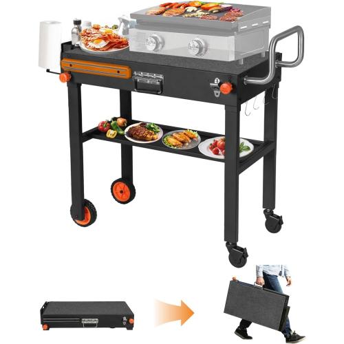 Portable Outdoor Grill Table, Blackstone Grill Stand Solid and Sturdy 31W x 17D, Movable Kitchen Cooking Prep BBQ Cart with Wheels, Folding Cart for Ninja, Blackstone Griddle 17/22 etc