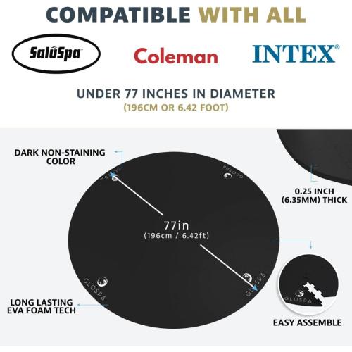 Size 77 GloSpa Hot Tub Mat for Inflatable Tub, 77'' Hot Tub Pad Foundation, 0.25in Thickened Eva Foam Padding Inflatable Outdoor Pool & Hot Tub Base Mats for Under Floor Protection & Heat Insulation