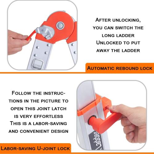 LANBITOU Ladder, A Frame 4 Step Ladder Extension, 14 FT Anti-Slip Multi Position & Storage Folding Ladder, 330 lbs Security Load Telescoping Aluminum Ladders for Stairs Home Indoor Outdoor Roof