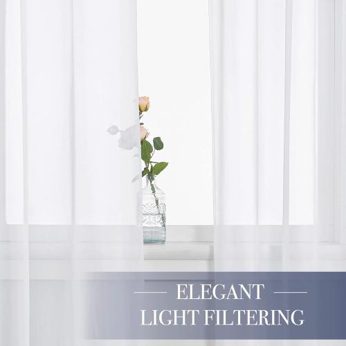NICETOWN White Sheer Curtains 63 inch Length for Bedroom, Rod Pocket Translucent Voile Sheer Airy & Breathable Curtain Panels for Flat/Apartment, 2 Pieces, 60 W
