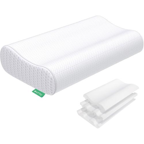 UTTU Cervical Pillow for Neck Strain Relief, Memory Foam Neck Pillow for Sleeping, Adjustable Orthopedic Sandwich Pillow, Contour Cooling for Side Back Stomach Sleeper, Queen(23.6×14×5.2/4.5)