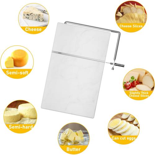 TOPULORS Cheese Slicer with 5 Replacement Upgrade Thick Cutting Wires - Heavy Duty 5x8 Handheld Marble Board Cutter for Block Cheese, Butter - Kitchen Gadget Slicers Tool - White