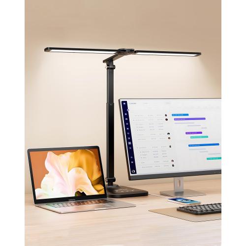 CHARYJOD LED Desk Lamp for Office Home, Height Adjustable Architect Desk Light with USB Adapter, Stepless Dimming Desk Lamp Light for Reading, Study, Workbench
