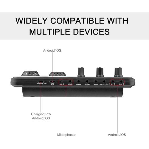 Sound Card, Mixing Sound Card,SK600 Multi-Function Digital Audio Mixer External Sound Card with BT Connection for Computer Smartphone Singing Recording Live Broadcast Gaming