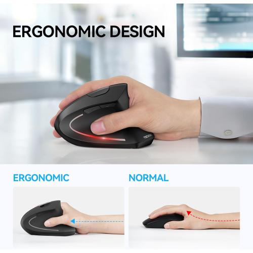TECKNET Ergonomic Mouse, Wireless Bluetooth Vertical Mouse, 4800 DPI Optical Tracking, 6 Adjustable DPI, Quiet Clicks, 2.4GHz with USB A Receiver, 12 Months Battery, 6 Buttons, Wide Compatibility