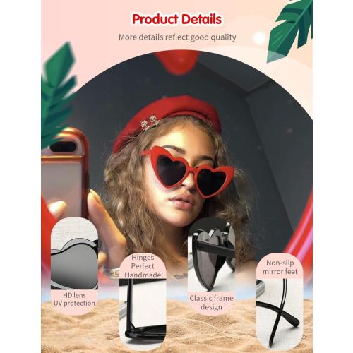 Women Fashion Heart Sunglasses 12 Pack Heart Shaped Sunglasses for Women Vintage Love Cat Eye Retro Glasses