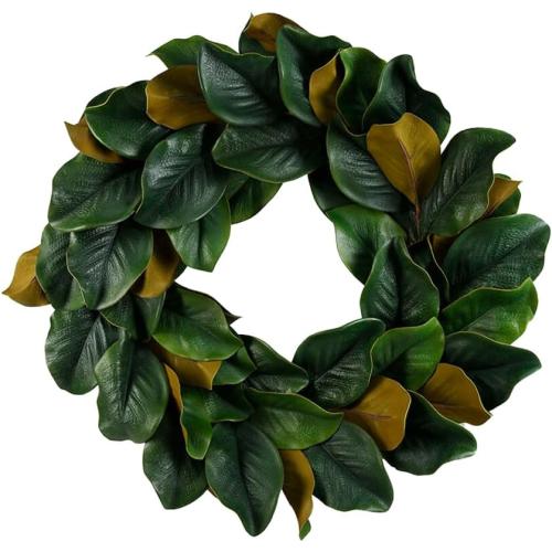 Size 16 Serene Spaces Living Artificial Green Magnolia Leaf Wreath, Ideal to Hang at Wedding, Store Display, Window Sill, Fall Decor, Perfect Holiday Décor,