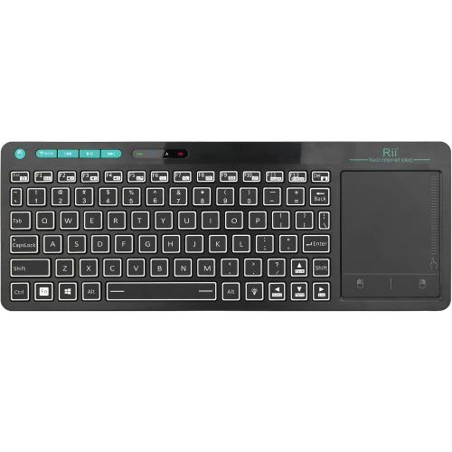 (Dual Mode) Rii RT518S Wireless and Bluetooth 2-LED Color Backlit Multimedia Keyboard with Multi-Touch Big Size Trackpad,Rechargable Keyboard for Android TV Box,PC,Tablets,Smart TV, HTPC, IPTV,Windows