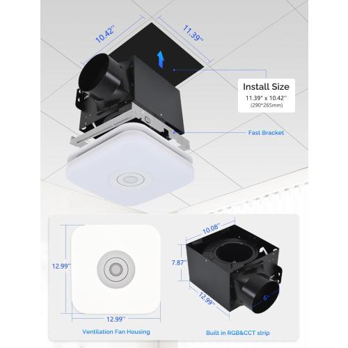 Orison Bathroom Exhaust Fan with Bluetooth Speaker, 110 CFM 1.0 Sone, bathroom vent fan featuring Light with 3 Color Temperatures, RGB Music Light, Nightlight, Remote Control, EZ Install