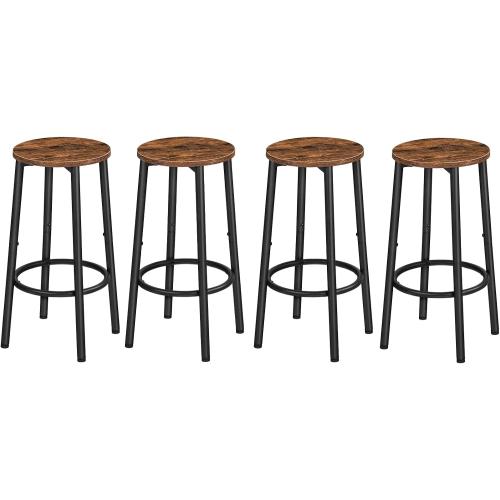 HOOBRO Bar Stools, Set of 4 Bar Chairs, Kitchen Round Height Stools with Footrest, Breakfast Bar Stools, Sturdy Steel Frame, for Dining Room, Kitchen, Party, Easy Assembly, Rustic Brown BF03BYP401N1