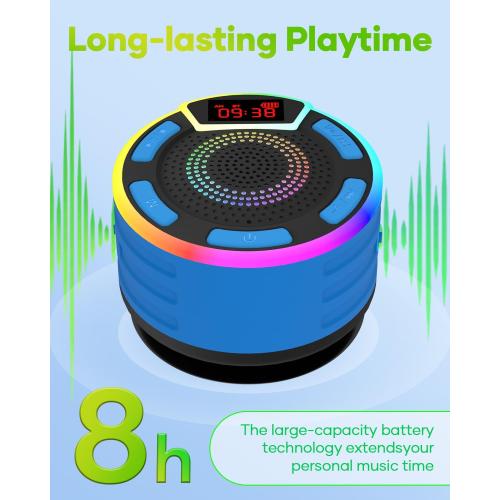 ssuowao Bluetooth Shower Speaker, IPX7 Waterproof Portable Speakers with LED Display, FM Radio, Suction Cup, Built-in Mic, Mini Speaker for Bathroom Travel Pool Beach
