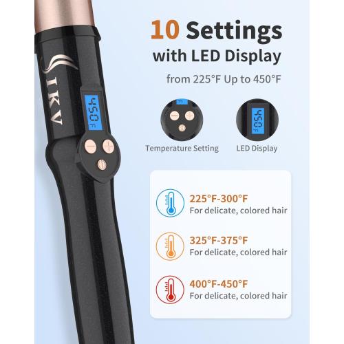 1 1/2 Inch Large Curling Wand for Long Hair, 1.5 Inch Dual Voltage Hair Curling Iron Wand Ceramic Extra Long Barrel,10 Adjustable Temp