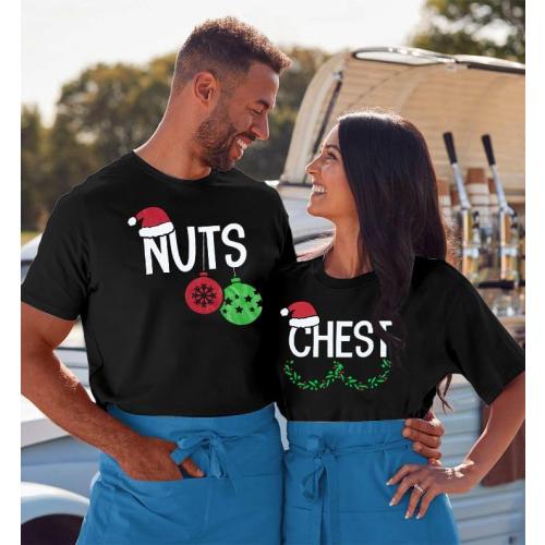 Size XL ...1 pcs..Chest and Nuts Christmas Shirts Xmas Couples Matching Outfits His and Her Holiday Short Sleeve Matching Sets