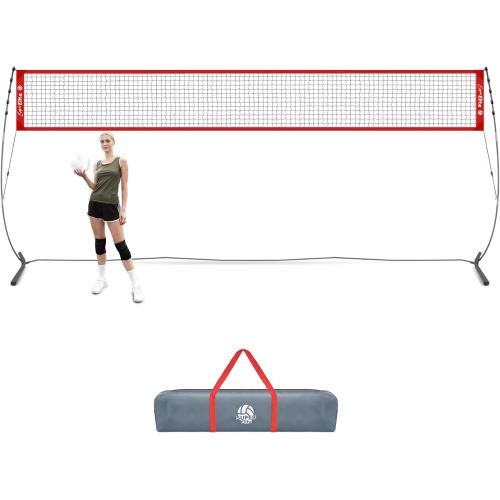 Volleyball Practice Net with with Patented 5-Height Adjustment (6'6'' to 8'), Portable Freestanding Training System for Backyard, Indoor or Outdoor, Heavy Duty & Easy Setup