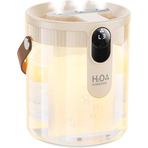 KIMMOO Rechargeable Portable Top Fill Humidifier, Smart Humidifiers for Bedroom, Night Light, 1.4L Cool Mist Humidifier for Office Home Plant Baby, 3-Speed Mist Control, Quiet, Auto Shut-Off (Beige)